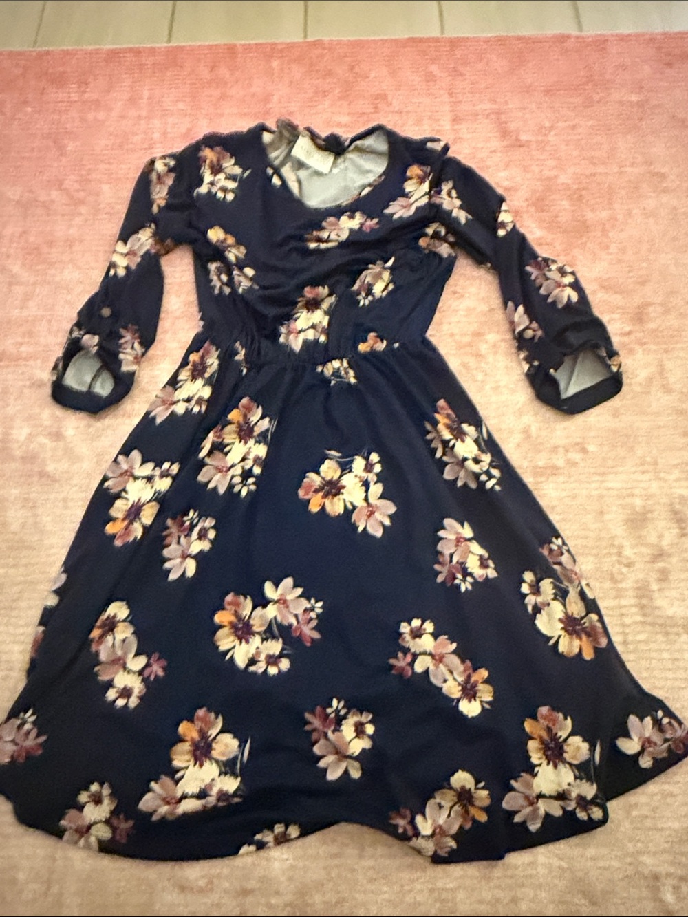 French Grey Navy Floral Midi Dress